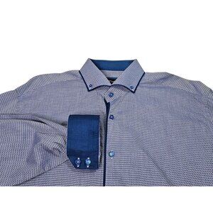 Maceoo Geometric Button Up Jacquard Dress Shirt Flip Cuff Mens 6 (2XL) Blue READ
